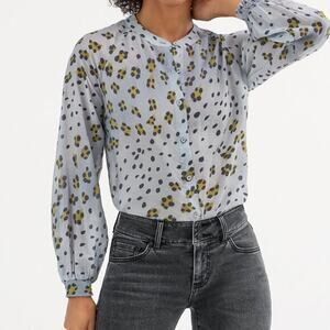 Cabi Hunter Blouse Top Abstract Animal Leopard Print Boho Chic Blue Gray Size M